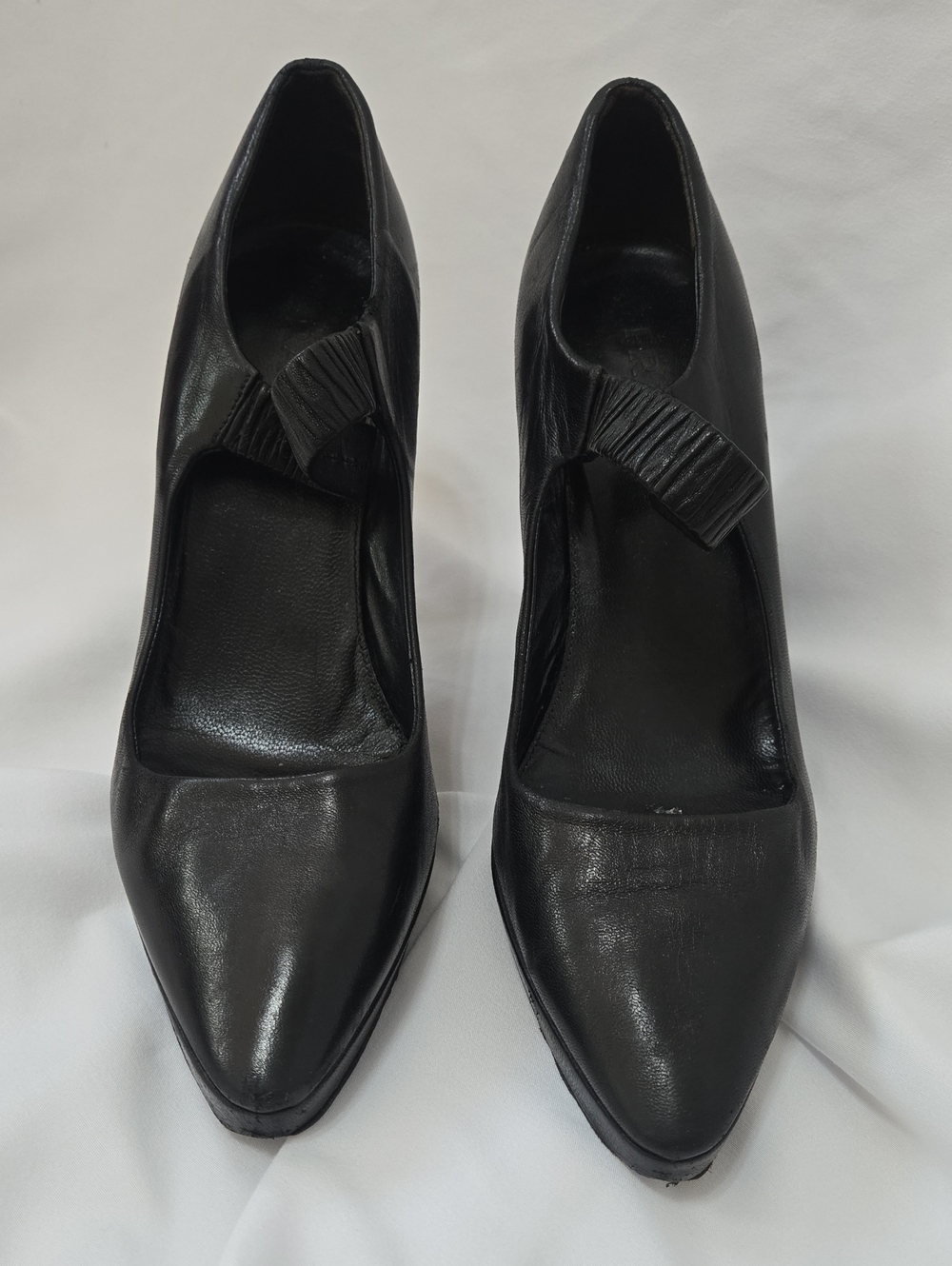 Women's Black Pointed Toe Heels with Decorative Strap